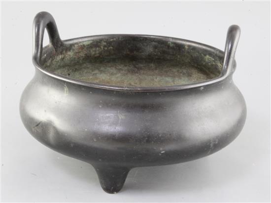 A large Chinese bronze ding censer, Xuande mark, probably 19th century, diameter 28cm, height 18.5cm